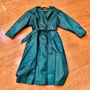 Vintage women’s British mist 80s teal trench coat size 14